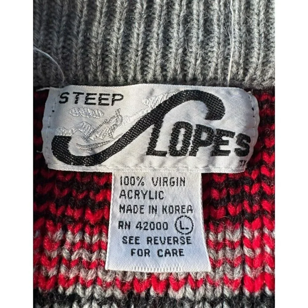 Vintage 90s Steep Slopes Men's Sz L Black Red Gray Pullover Sweater